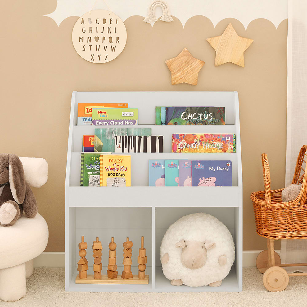 Bibliothèque pour enfants 2 cubes effet bois blanc (SoBuy) - Image 1