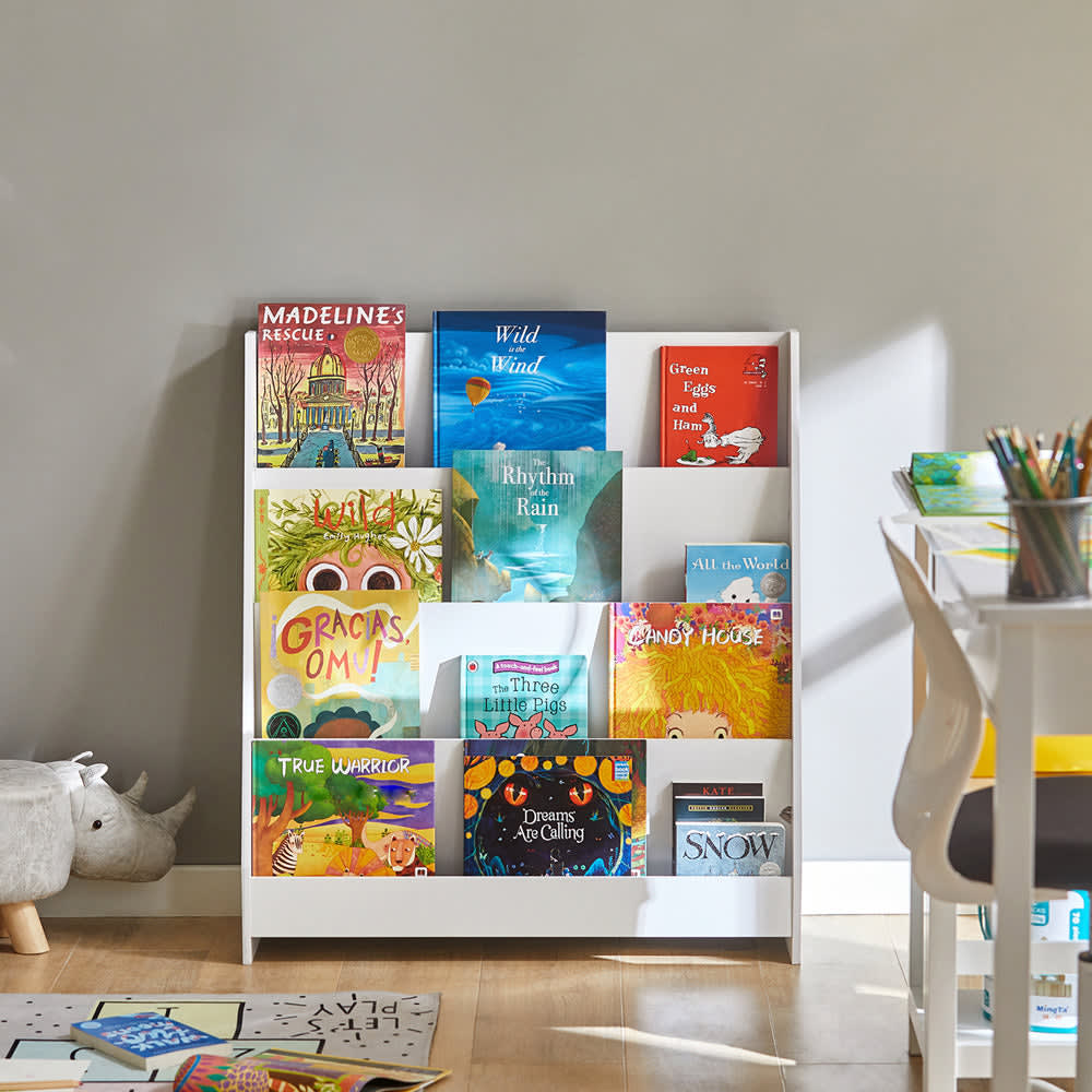 Bibliothèque pour enfants avec 4 étagères effet bois blanc (SoBuy) - Image 1