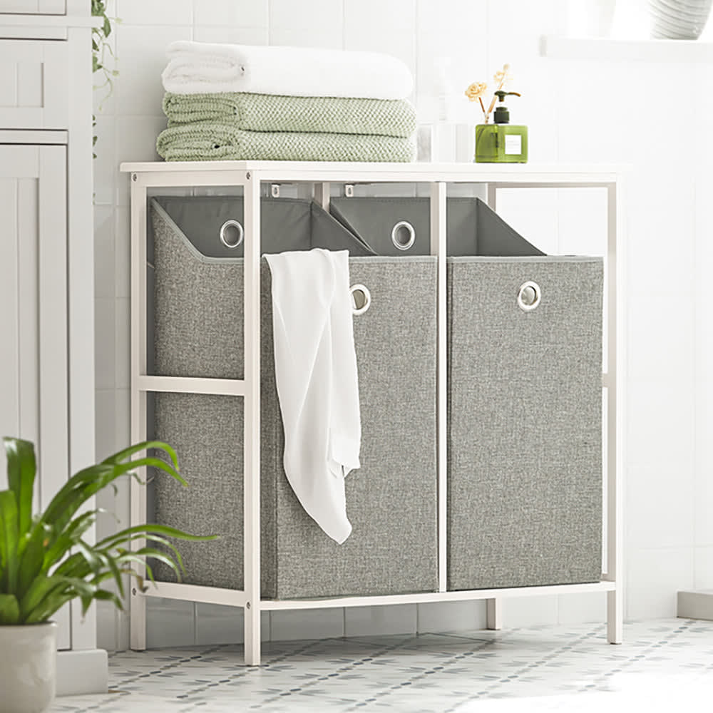 Meuble panier à linge en métal blanc