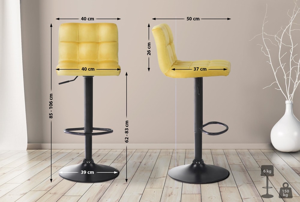 Sgabello da bar regolabile in velluto colore giallo - CLP