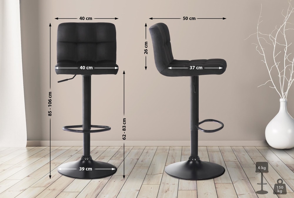 Taburete de bar regulable y giratorio en terciopelo negro - Maisons du Monde