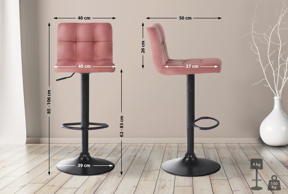 Tabouret de bar réglable pivotant en samt rose - Maisons du Monde
