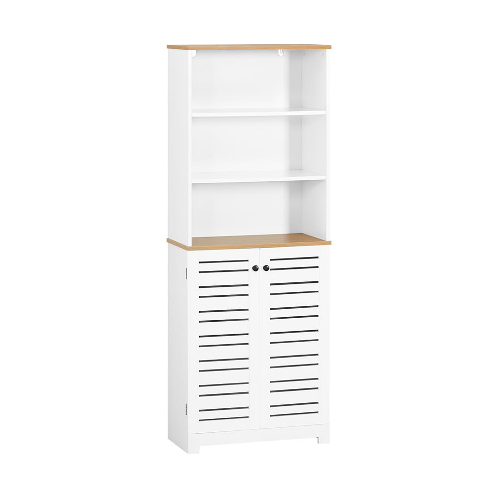 SoBuy Badezimmerschrank mit 3 Fächern und 2 Türen MDF Weiß Weiß Spanplatte
