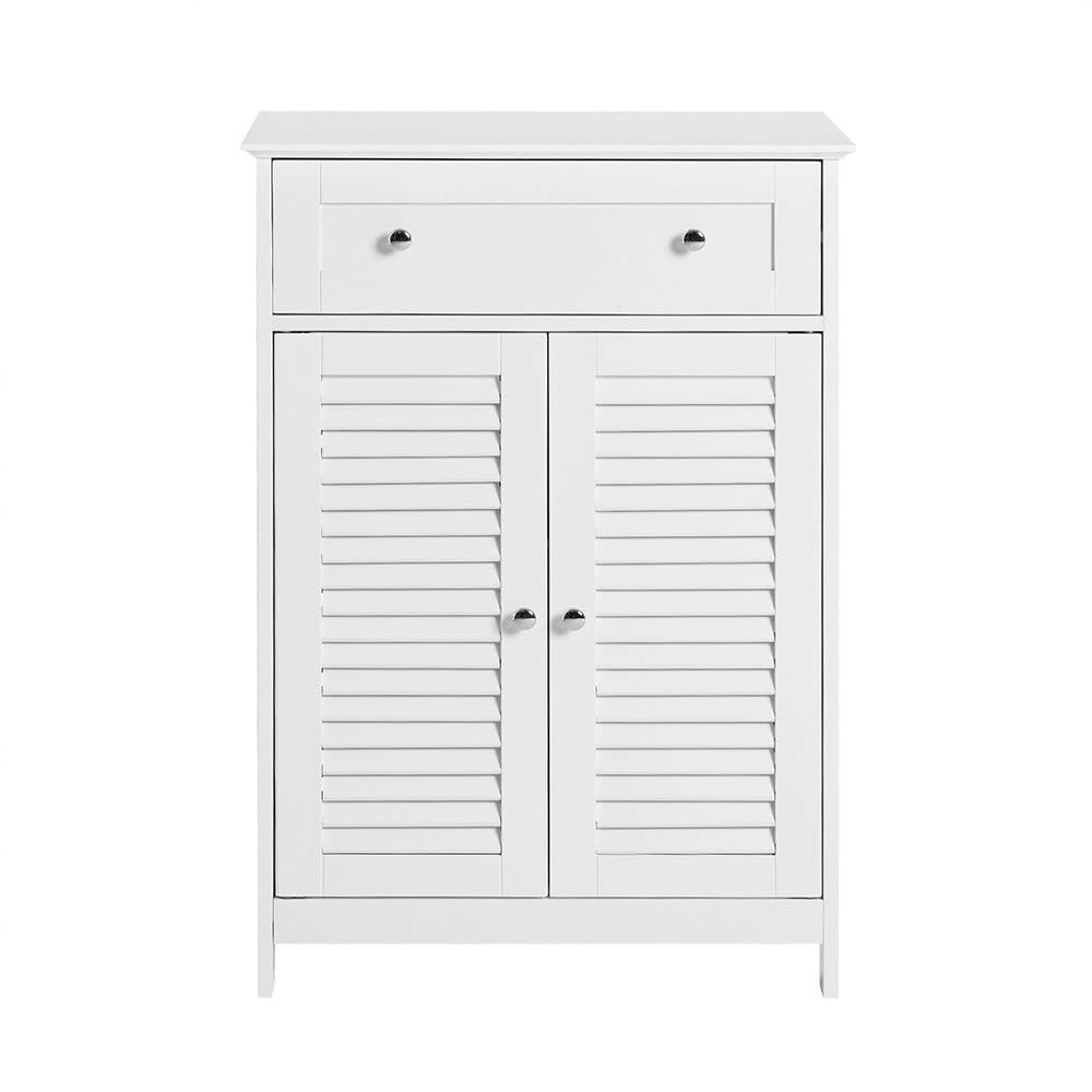 SoBuy Badschrank mit einer Schublade und Türen Holz Weiß Weiß Spanplatte