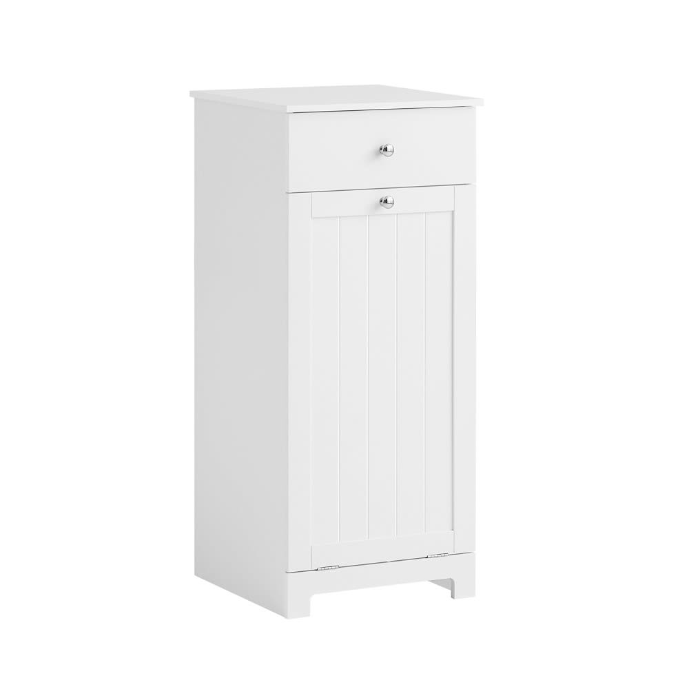 SoBuy Wäscheschrank mit ausklappbarem Wäschesack MDF Weiß Weiß Spanplatte