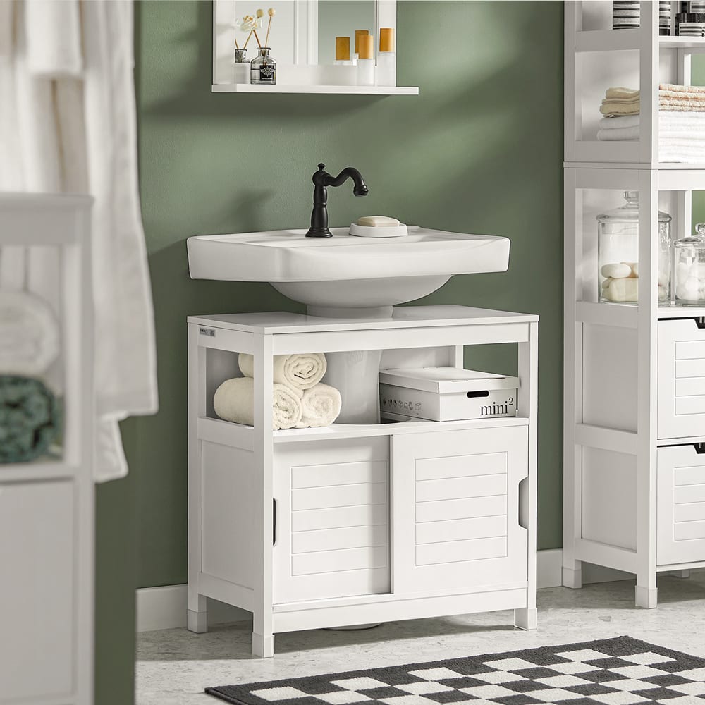 Meuble sous lavabo avec 2 portes effet bois blanc - Maisons du Monde