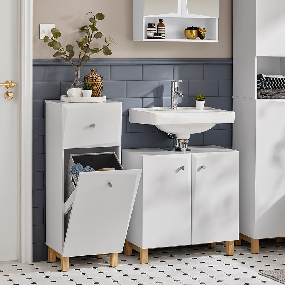 Armario para ropa sucia con 1 cesto y 1 cajón mdf blanco - Maisons du Monde