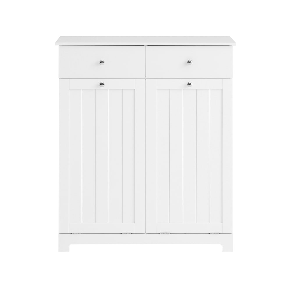 SoBuy Wäscheschrank mit 2 ausklappbaren Wäschesäcken MDF Vlies Weiß Weiß Spanplatte