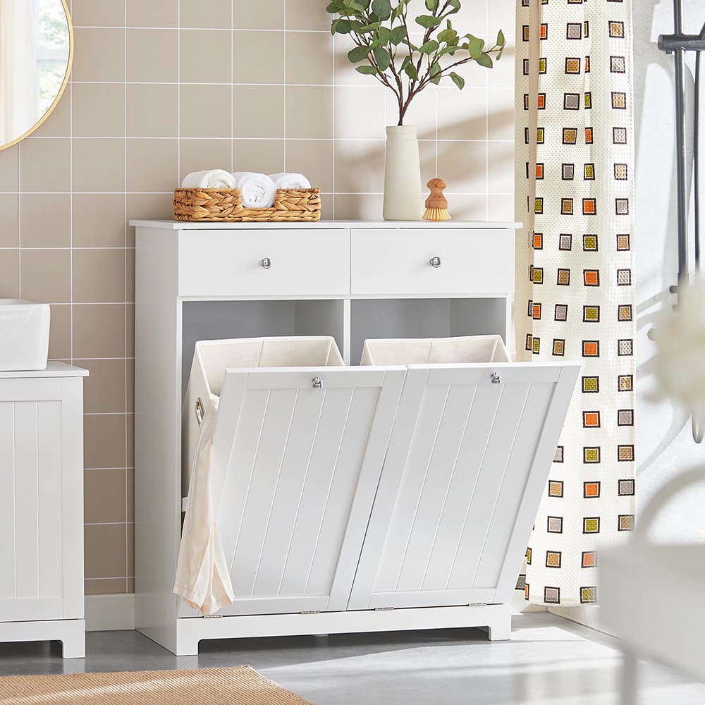 Meuble bas de rangement effet bois blanc