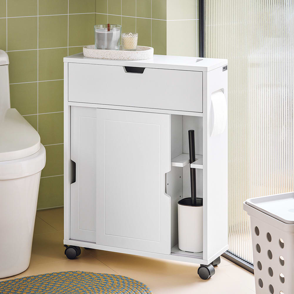 Armario auxiliar de baño con 2 puertas y 1 cajón mdf blanco - Maisons du Monde