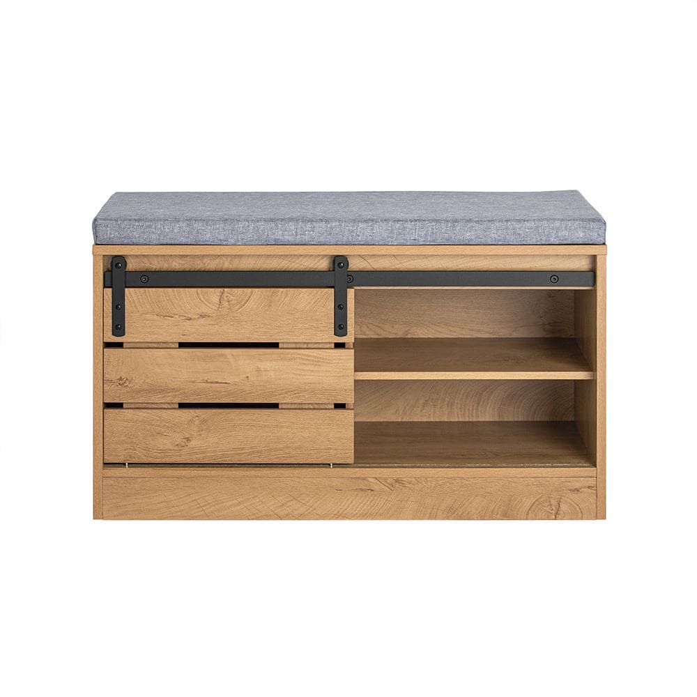 SoBuy Schuhbank mit Schiebetür Holzwerkstoff Natur Braun Spanplatte