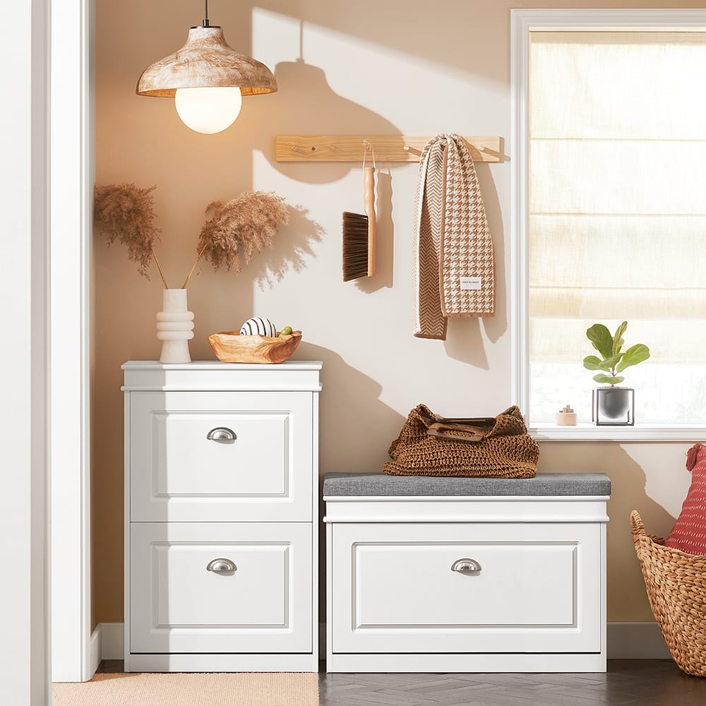 Banc à chaussures avec porte abattante largeur 75cm effet bois blanc - Maisons du Monde