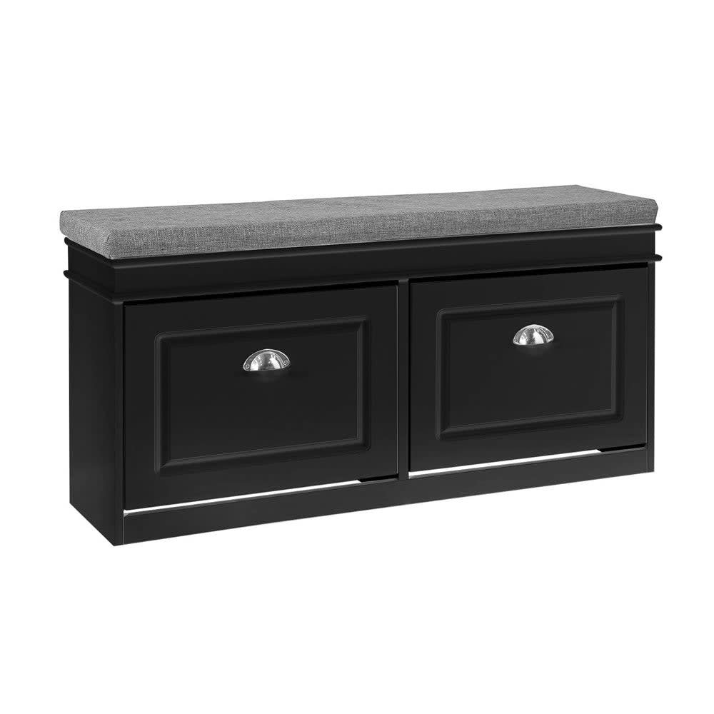 SoBuy Sitzbank mit Sitzkissen schwarz Holzwerkstoff - Spanplatte