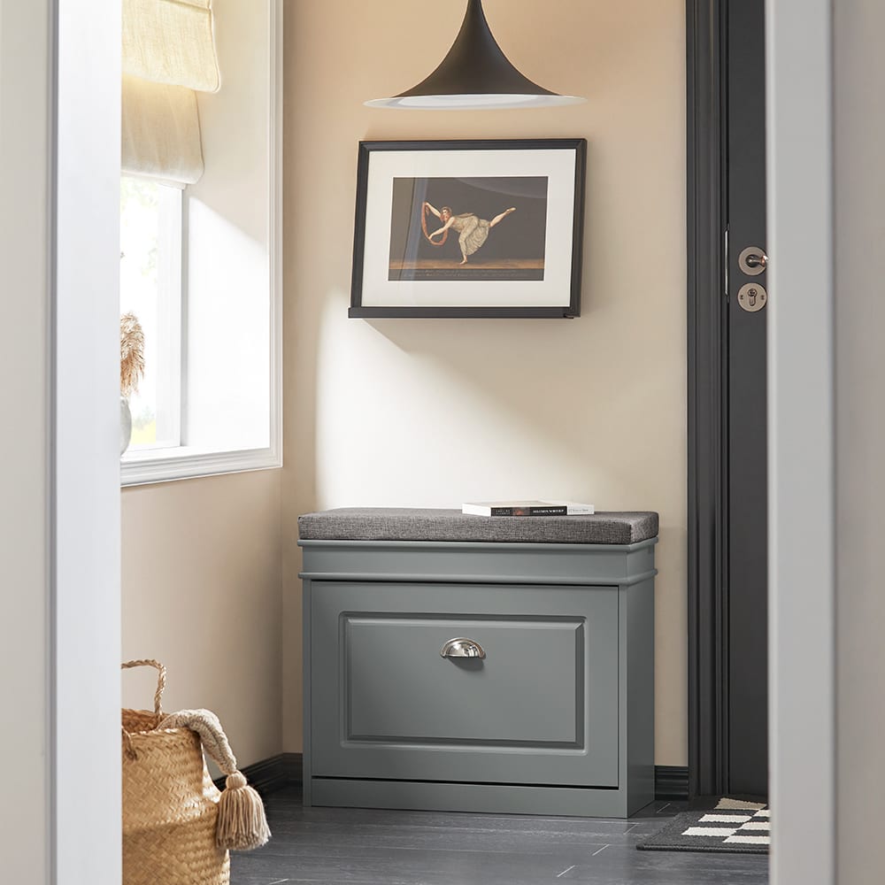 Banc à chaussures avec porte abattante largeur 61cm effet bois gris - Maisons du Monde