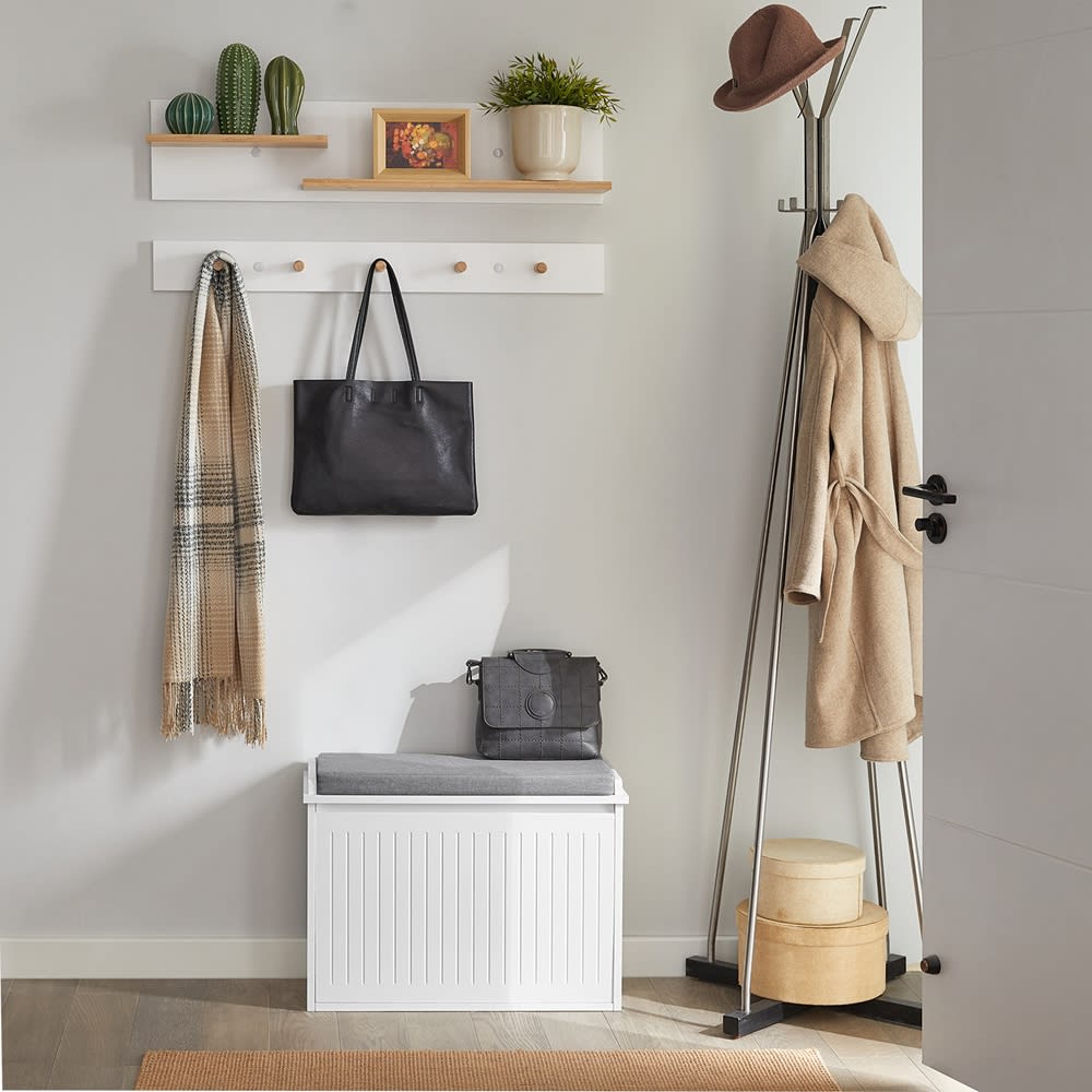Banc à chaussures avec coussin effet bois blanc - Maisons du Monde