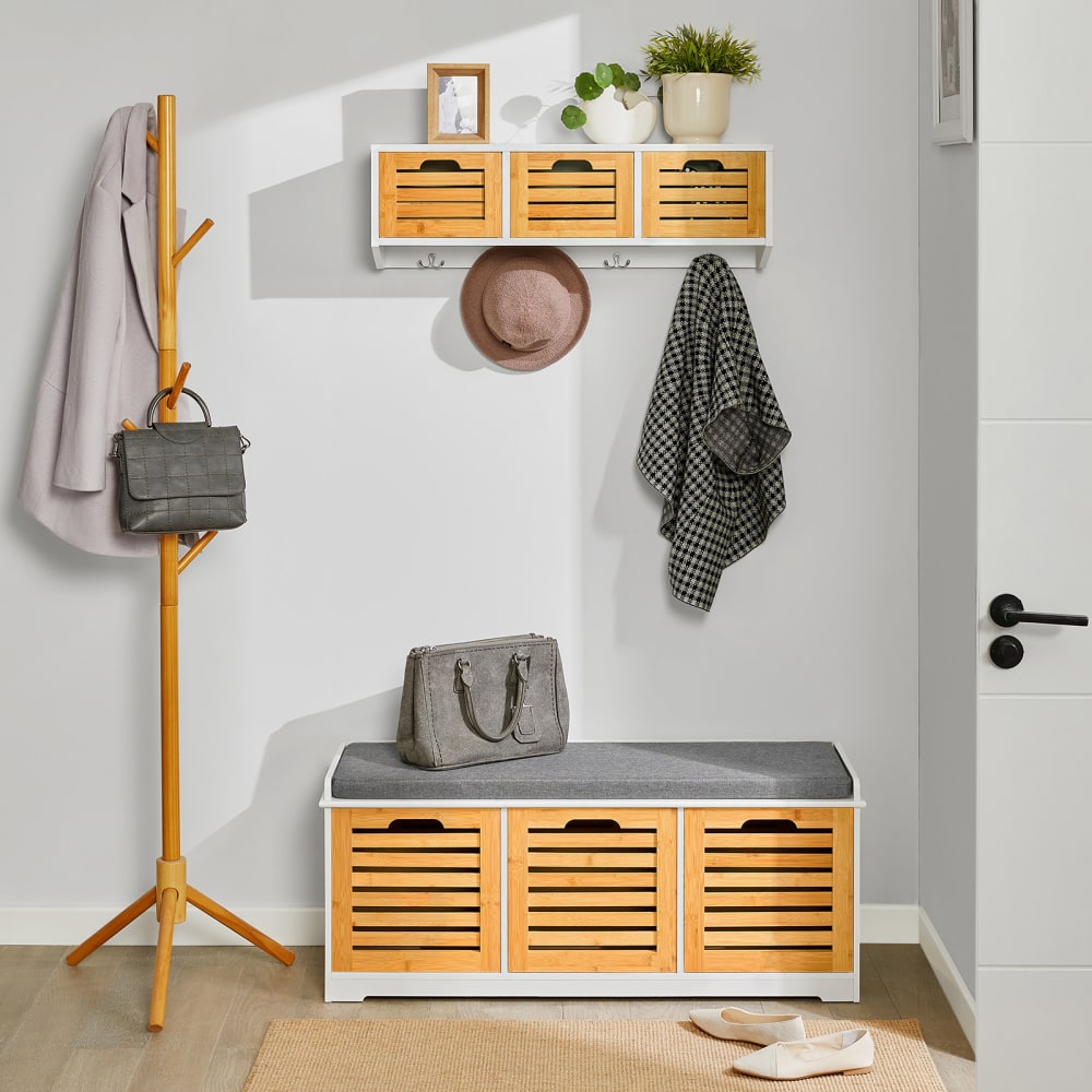 Banc d'entrée 3 cubes effet bois blanc