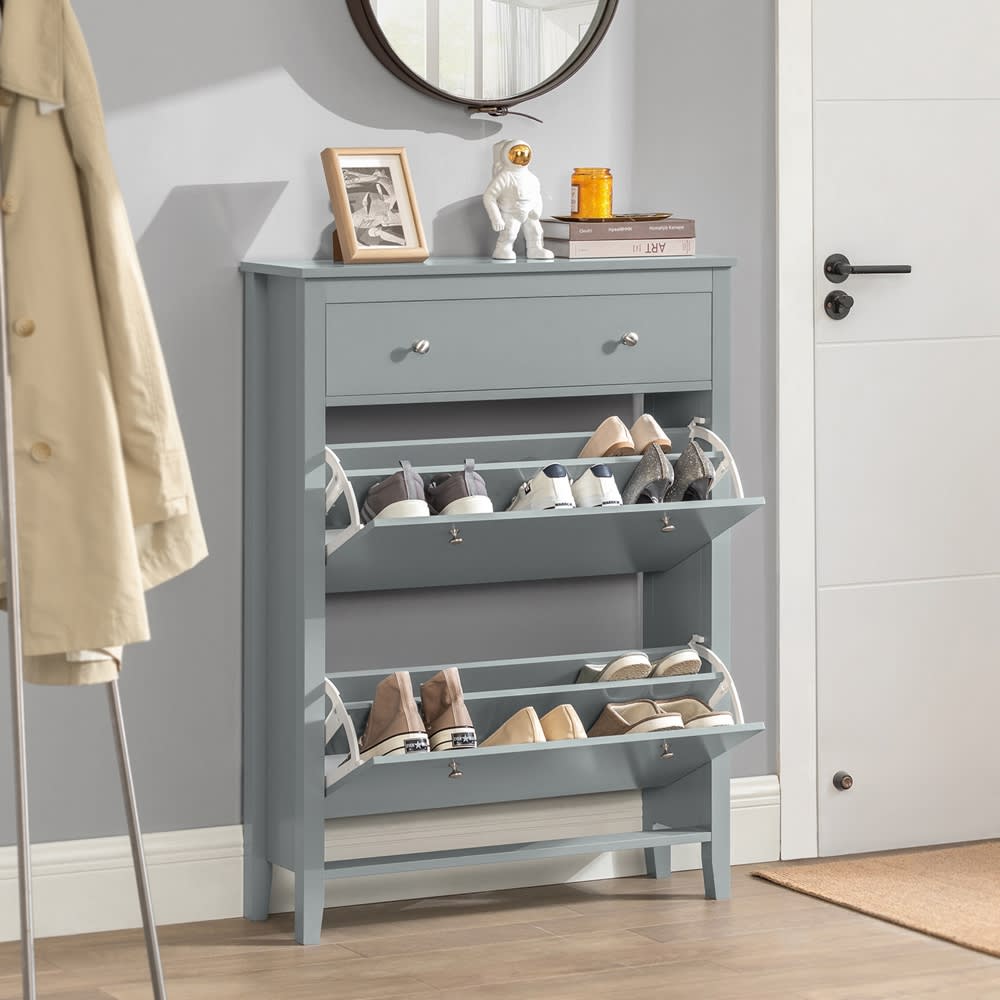 Meuble à chaussures 1 tiroir et 2 portes effet bois gris - Maisons du Monde