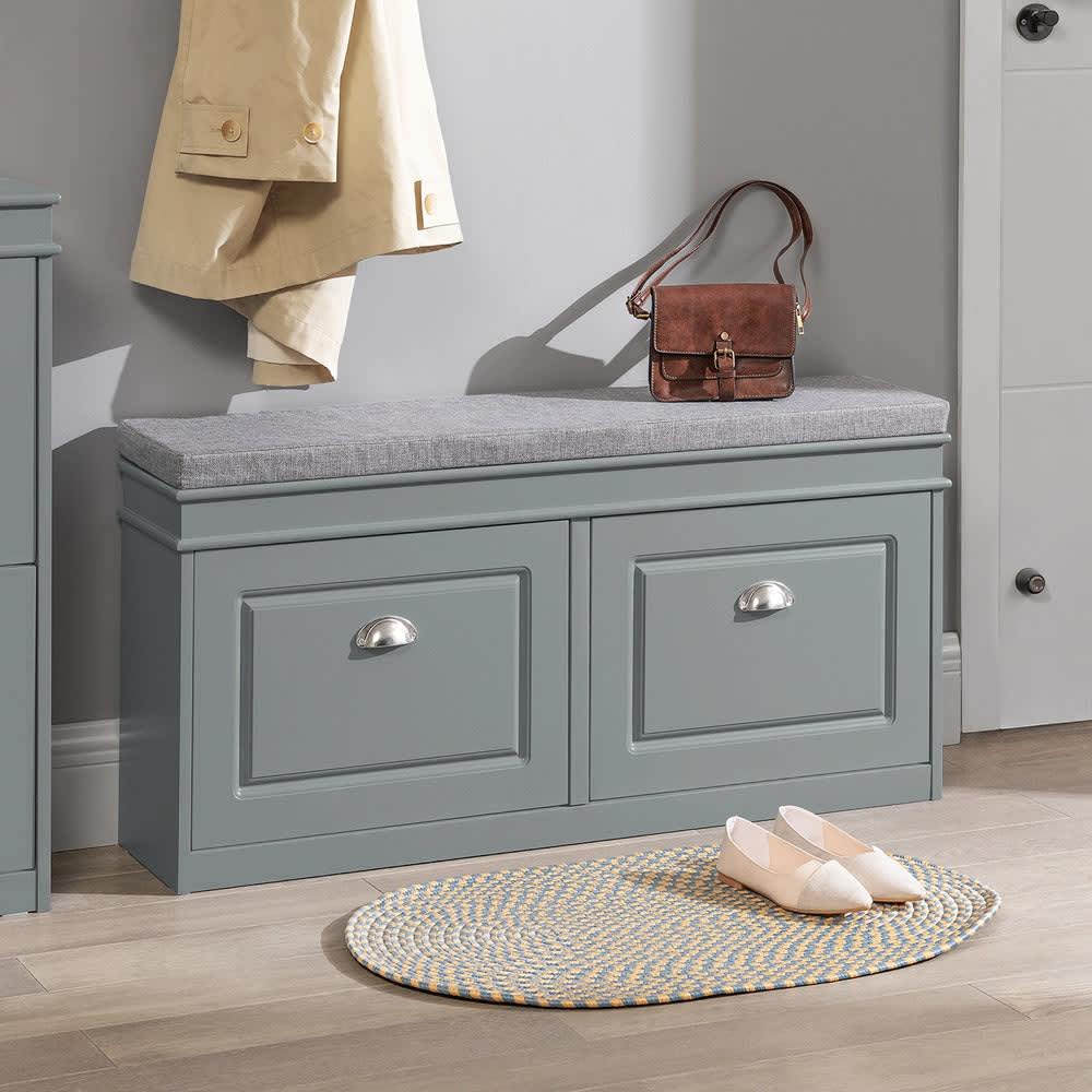 Banc de rangement à chaussures 2 abattants effet bois gris clair - Maisons du Monde