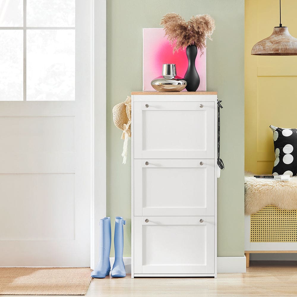 Meuble à chaussures 3 abattants effet bois blanc et nature - Maisons du Monde