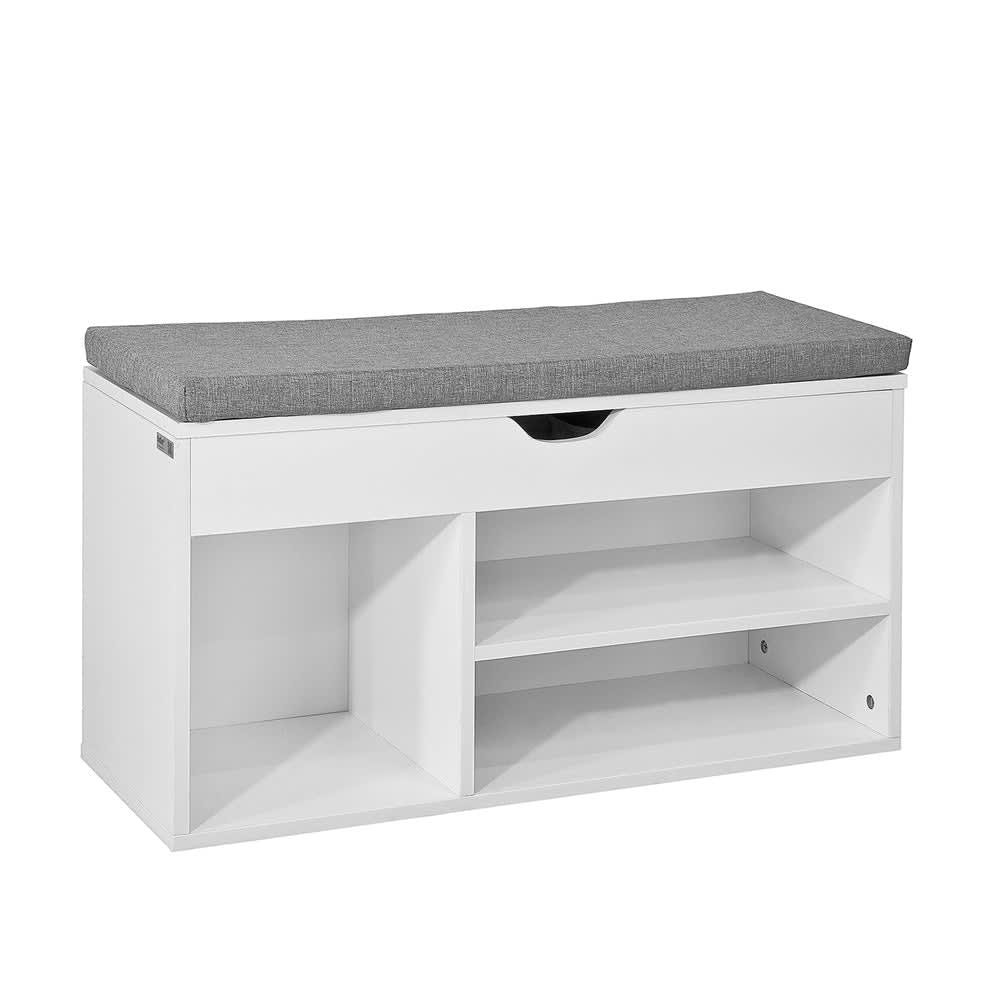 Banc à chaussures 2 étages avec coussin gris effet bois