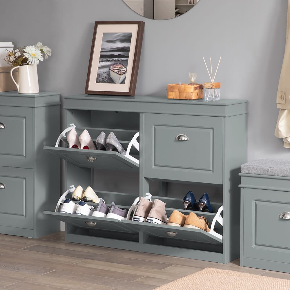 Armoire à chaussures 4 abattants effet bois gris - Maisons du Monde