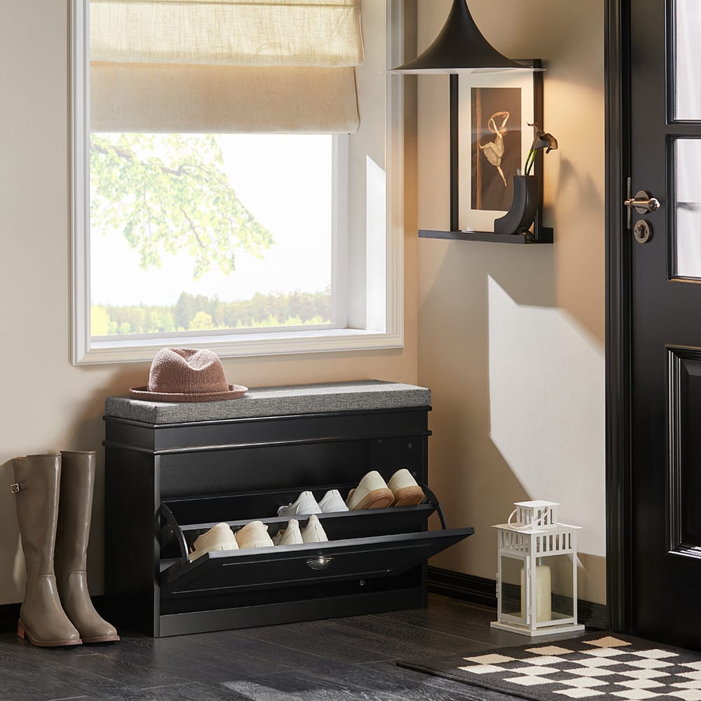 Banc à chaussures avec porte abattante largeur 75cm effet bois noir - Maisons du Monde