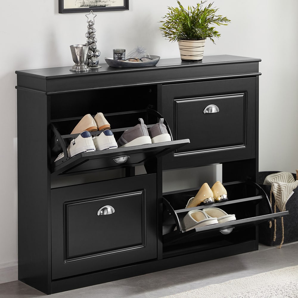Armoire à chaussures 4 abattants effet bois noir - Maisons du Monde