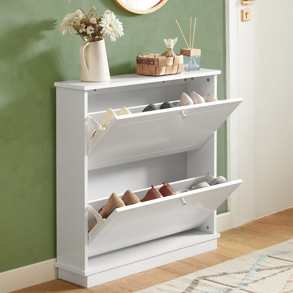 Armoire à chaussures avec 2 abattants effet bois blanc - Maisons du Monde