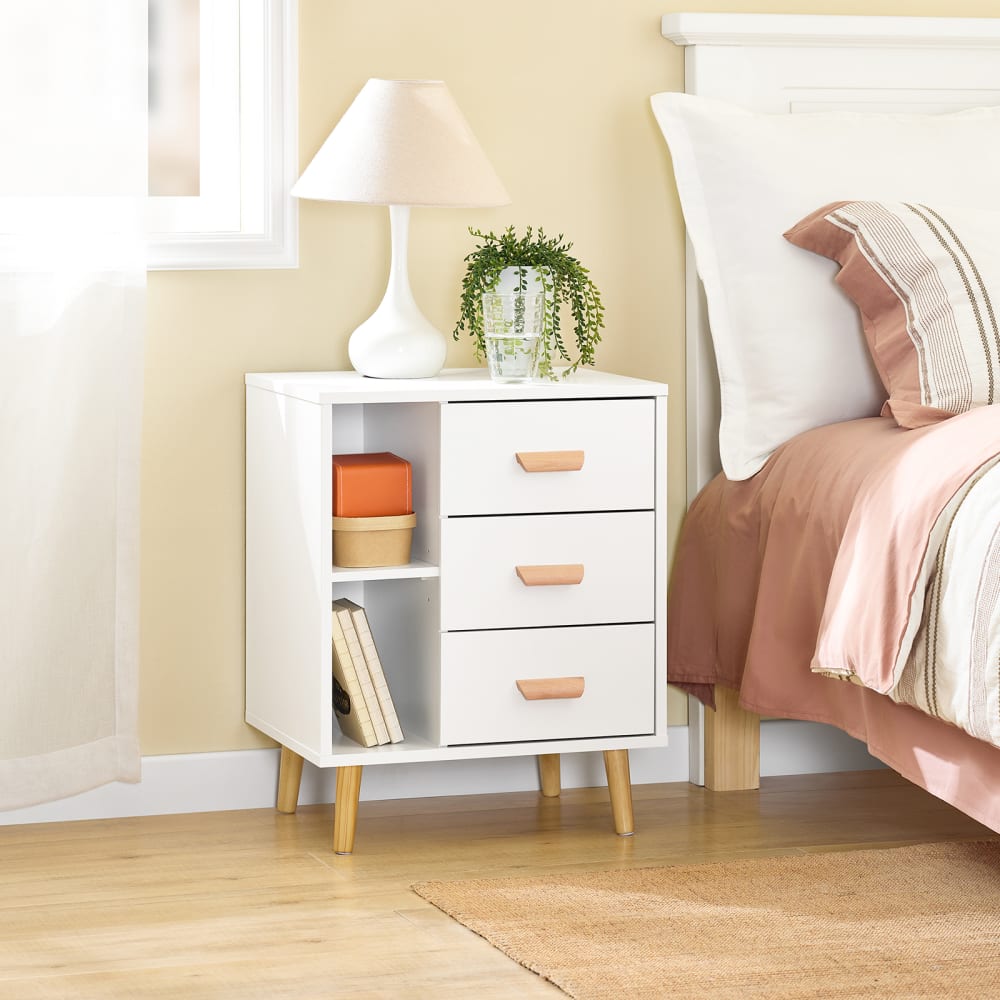 Mesa auxiliar con 3 cajones y 3 estantes mdf blanco - Maisons du Monde
