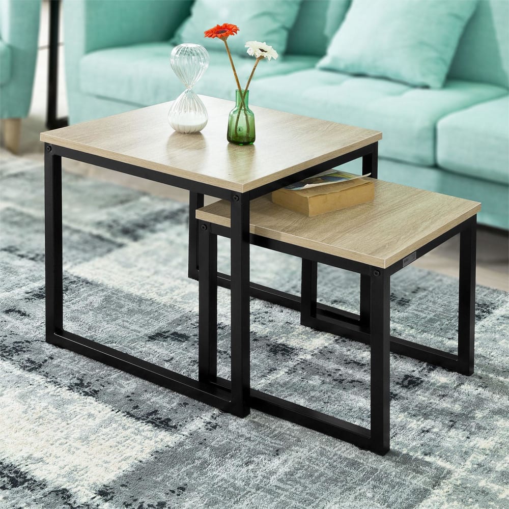 Set de 2 tables basses en métal plateau effet bois - Maisons du Monde