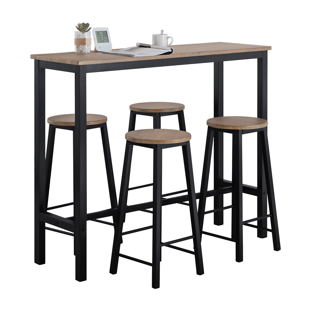 SoBuy Bartisch Set mit 2 Barhockern Holz Metall Natur Schwarz Schwarz Metall
