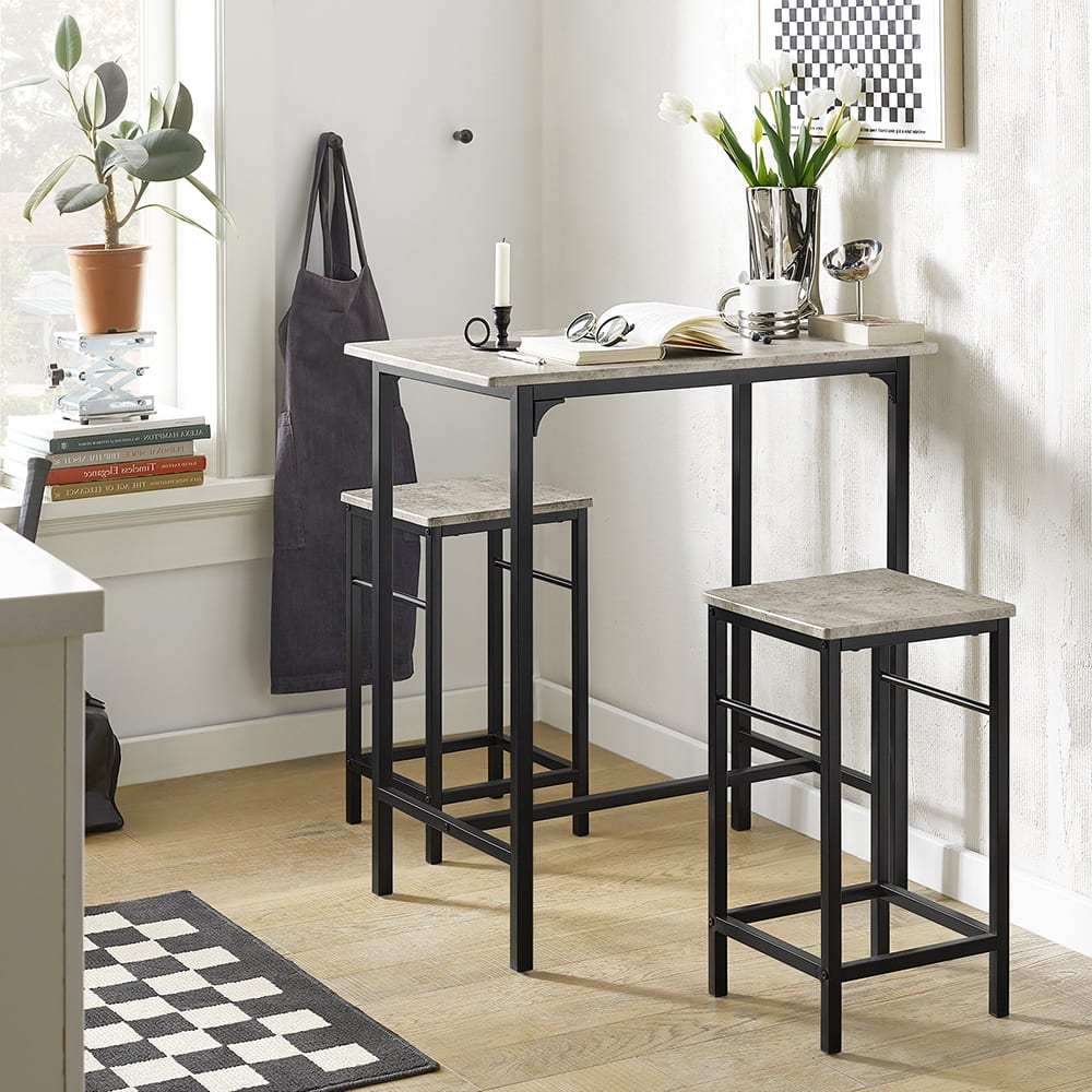 Mesa alta de bar y 2 taburetes metal gris - Maisons du Monde