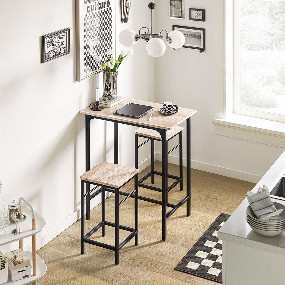Mesa alta de bar y 2 taburetes metal color natural - Maisons du Monde