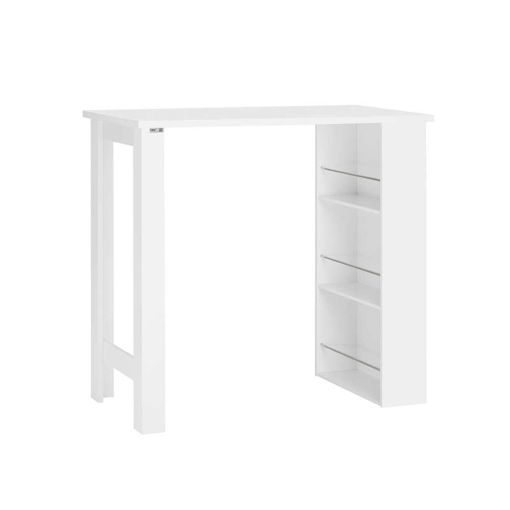 Mesa alta de bar con 3 estantes mdf blanco