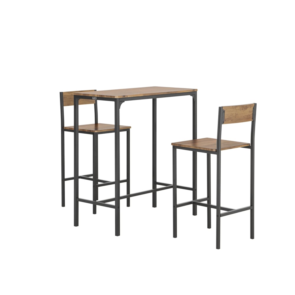 SoBuy Bartisch Set mit 2 Barhockern Holz Metall Natur Schwarz Braun Metall