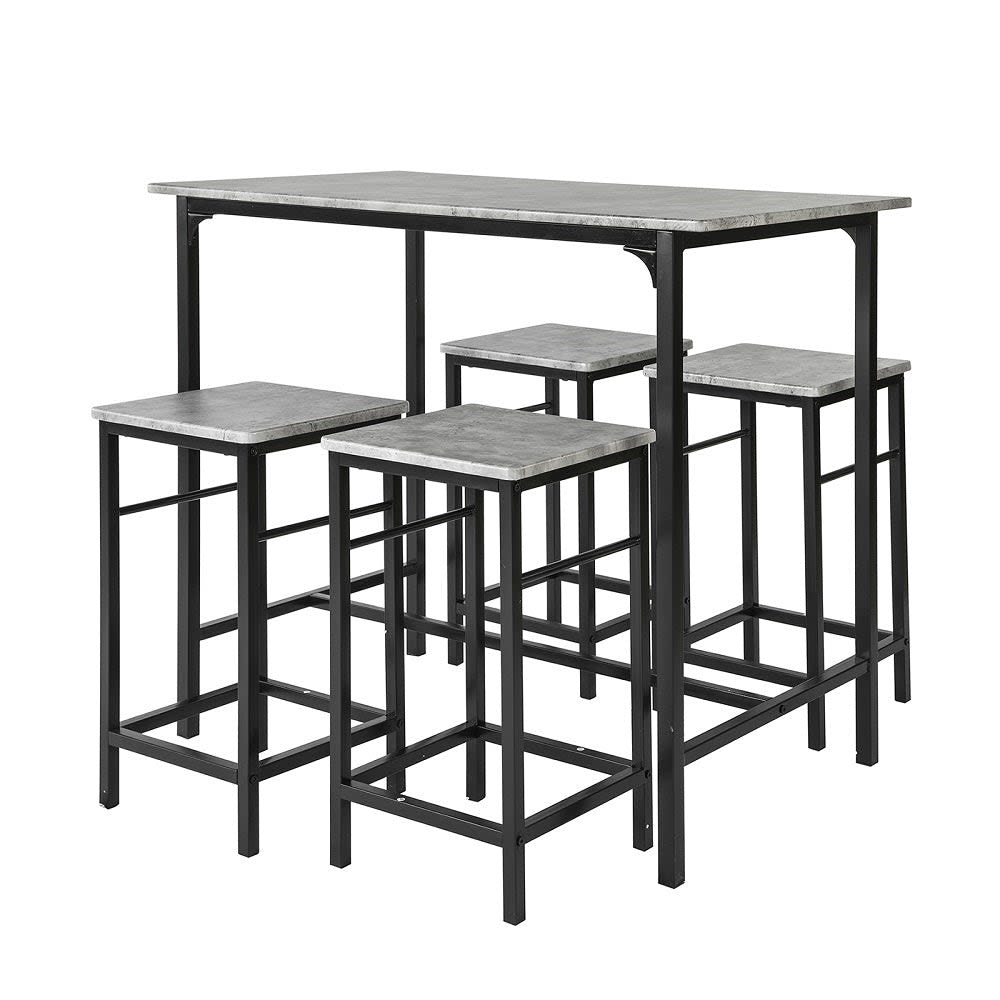 Mesa alta de bar y 4 taburetes metal gris