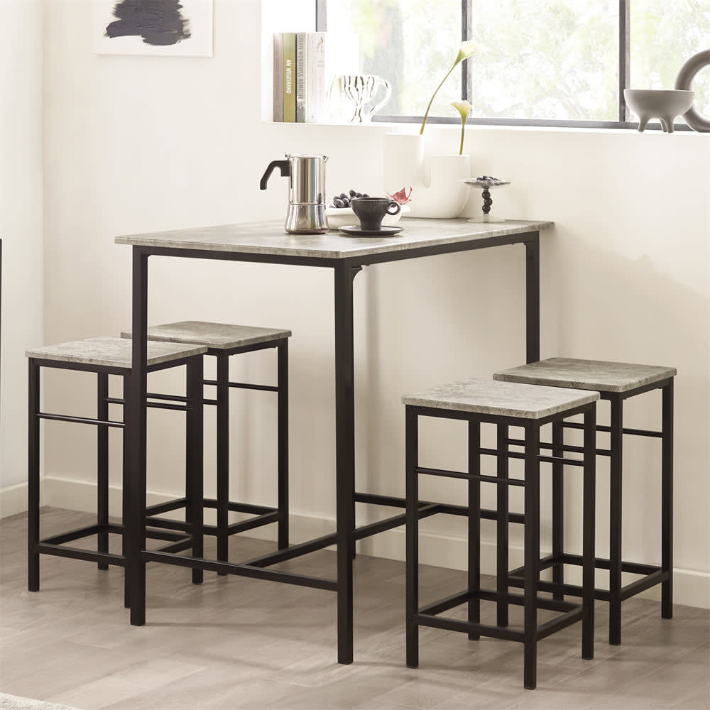 Tavolo cucina con 4 sgabelli grigio in metallo e mdf - SoBuy