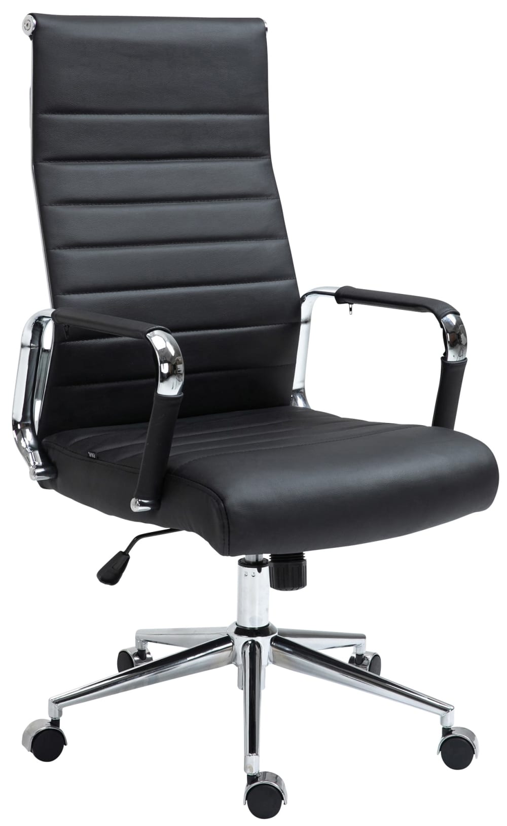 Silla de oficina giratoria regulable en cuero auténtico negro