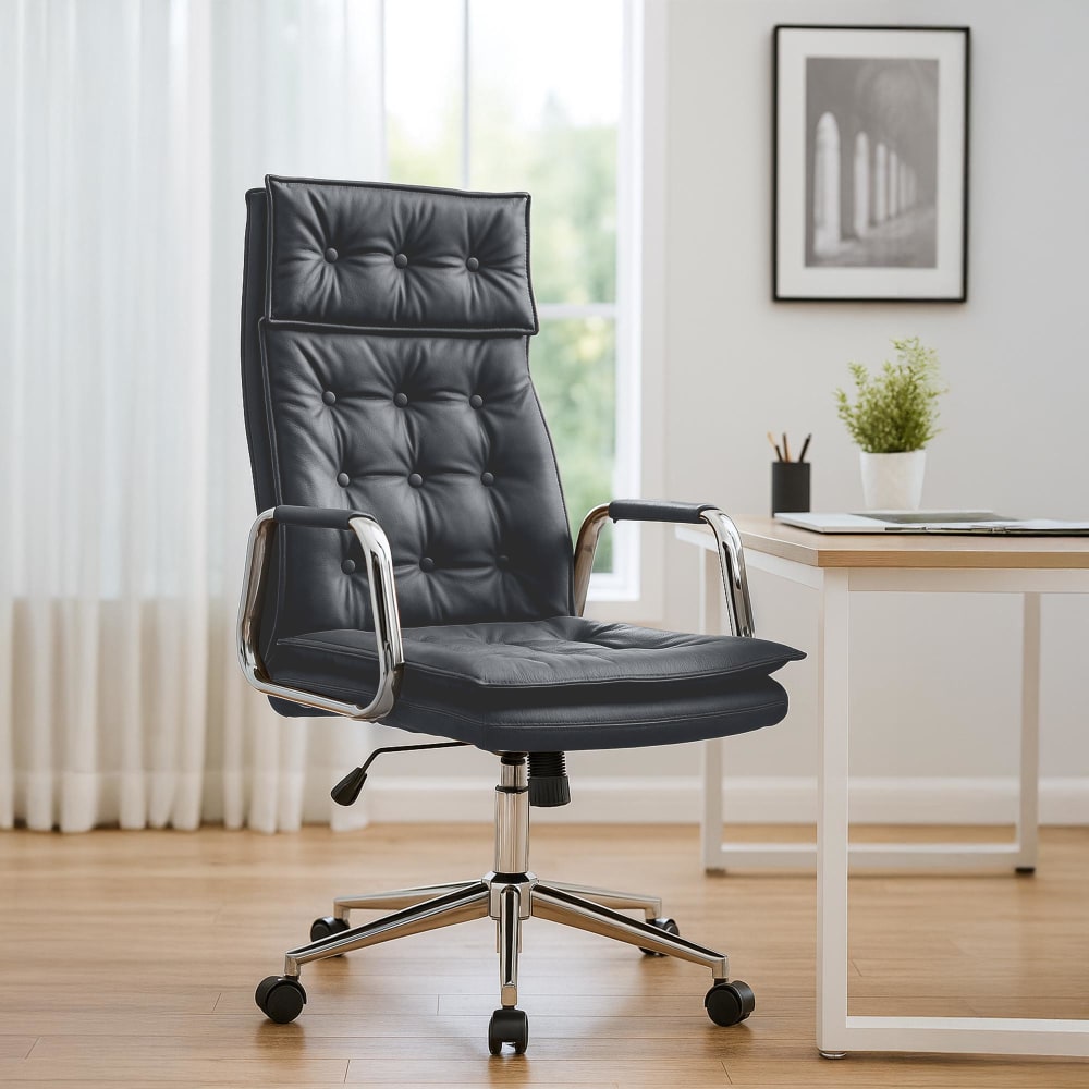 CLP Bürostuhl höhenverstellbar drehbar aus Echtleder schwarz style modern - -
