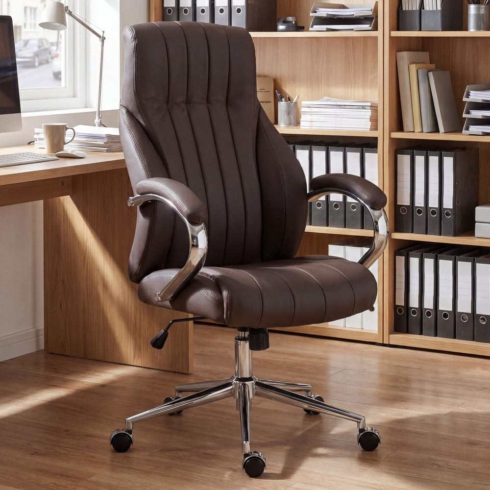 CLP Bürostuhl höhenverstellbar drehbar aus Echtleder braun style modern - -