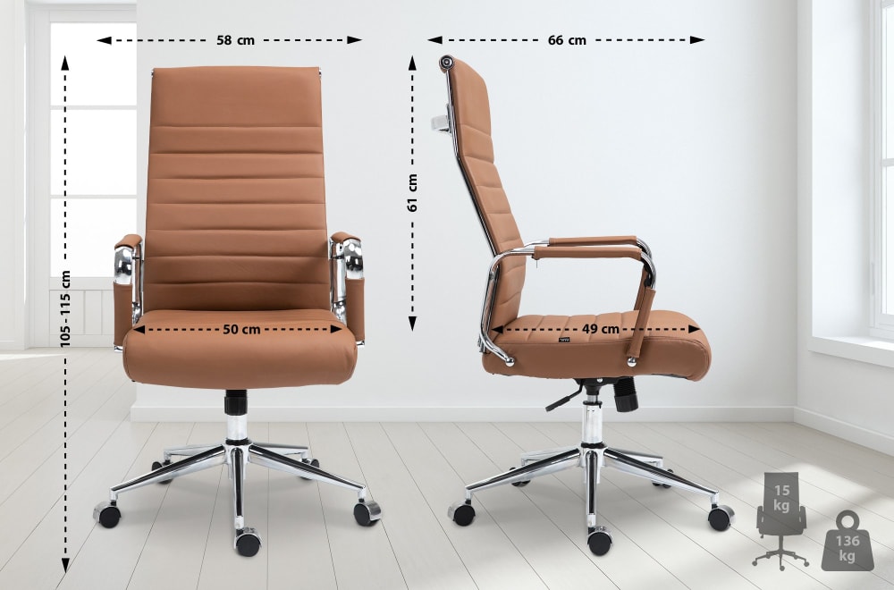 Silla de oficina giratoria regulable en cuero auténtico marrón claro - Maisons du Monde