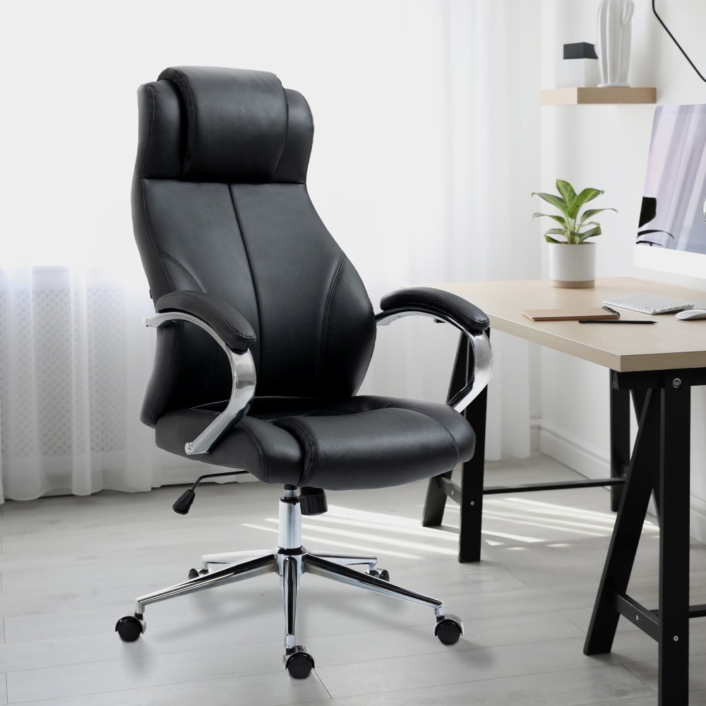 CLP Bürostuhl höhenverstellbar drehbar aus Echtleder schwarz style modern - -