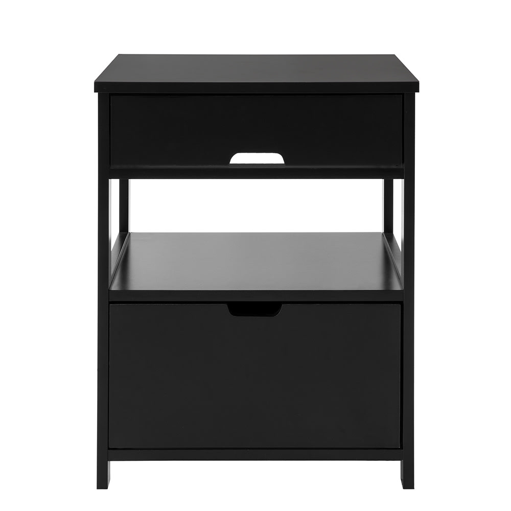 SoBuy Beistelltisch mit 2 Schubladen und 2 Ablagen MDF Schwarz Schwarz Spanplatte