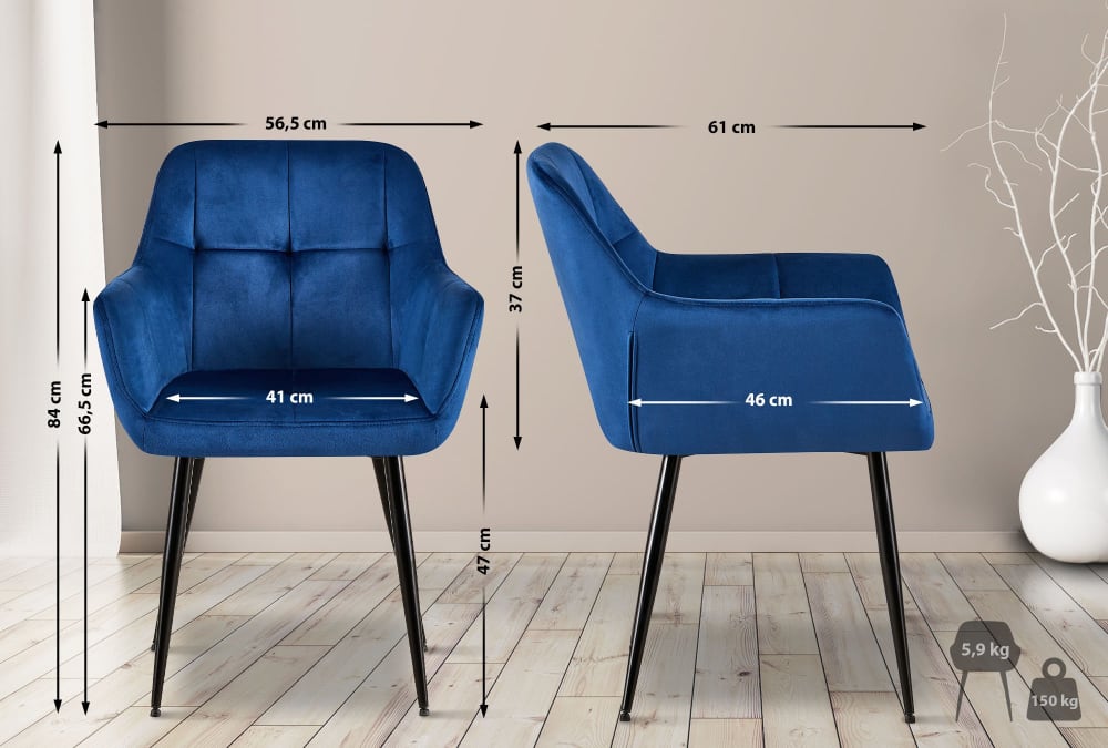 Chaise de salle à manger avec accoudoirs en samt bleu - Maisons du Monde