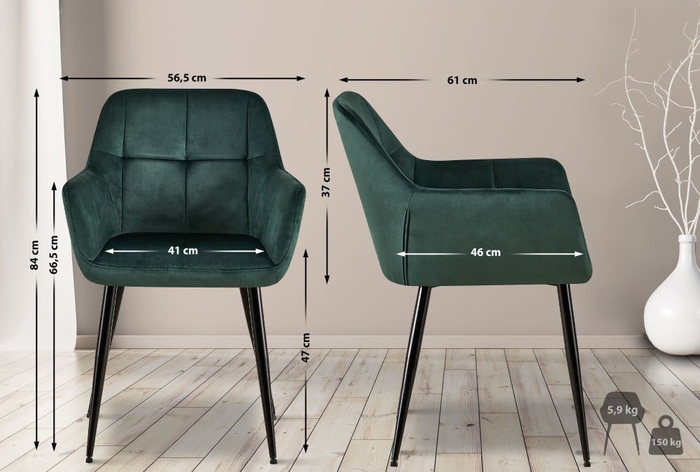 Chaise de salle à manger avec accoudoirs en samt vert - Maisons du Monde