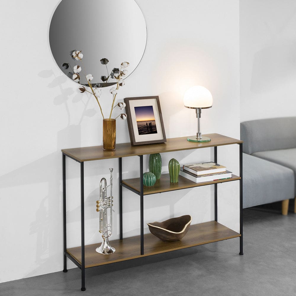 Table console 3 étagères cadre en métal noir et effet bois - Maisons du Monde