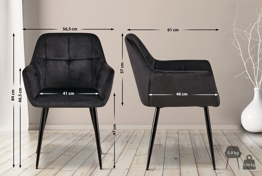 Chaise de salle à manger avec accoudoirs en samt noir - Maisons du Monde