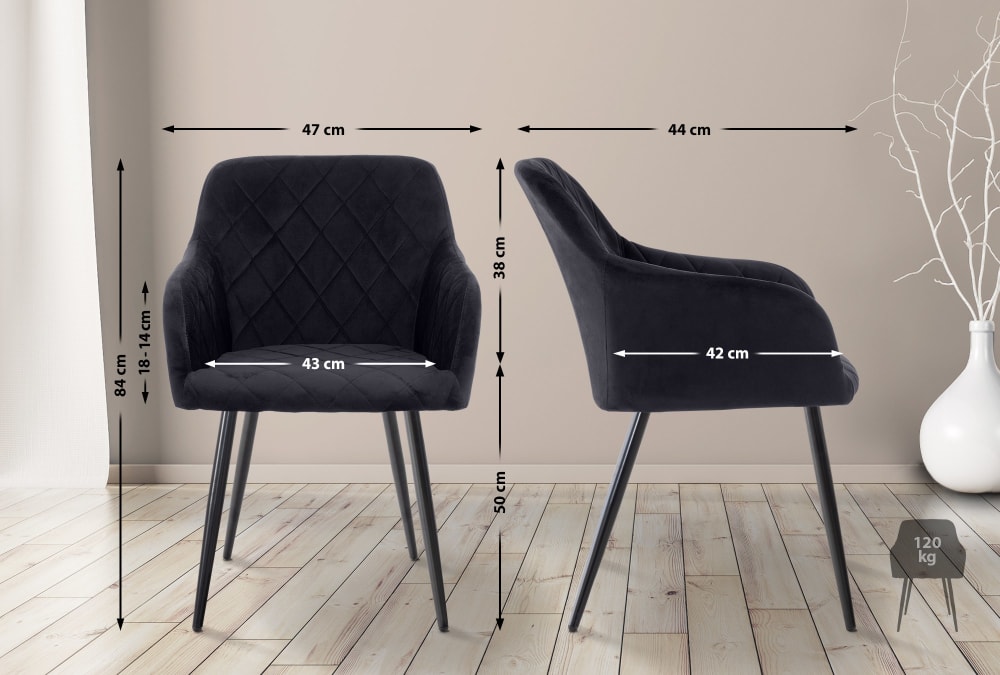 Chaise de salle à manger avec accoudoirs en samt noir - Maisons du Monde