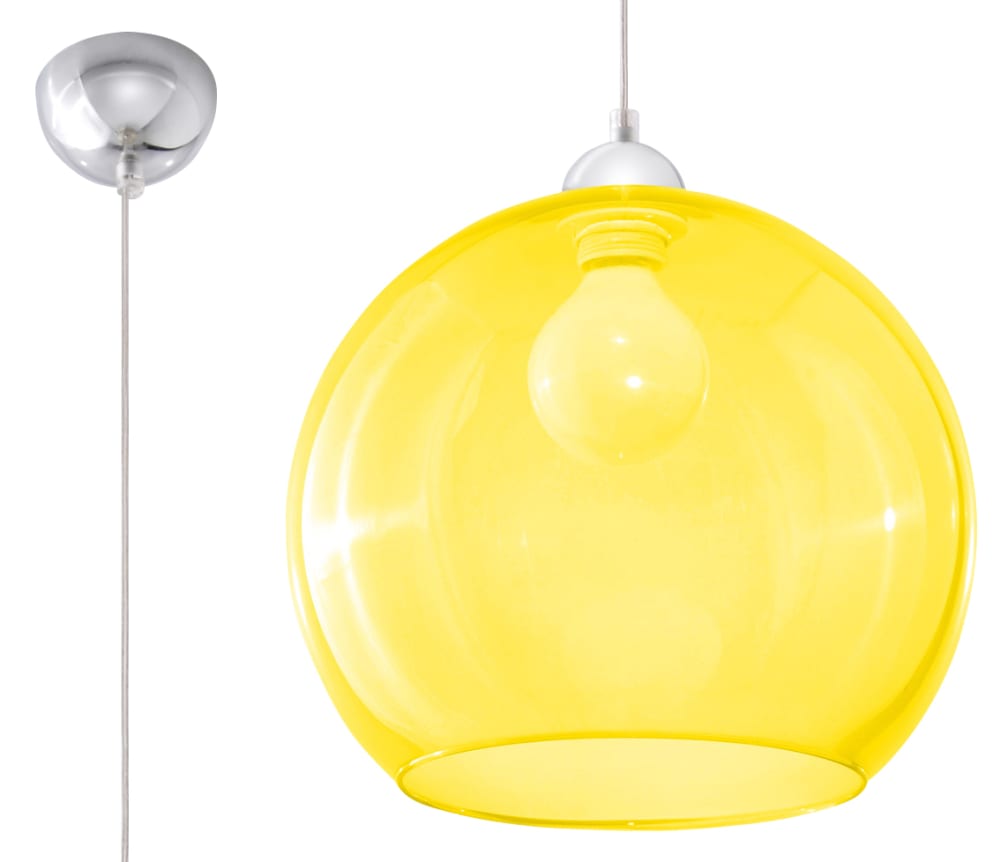 Lampe suspendue acier/verre jaune H 120 cm