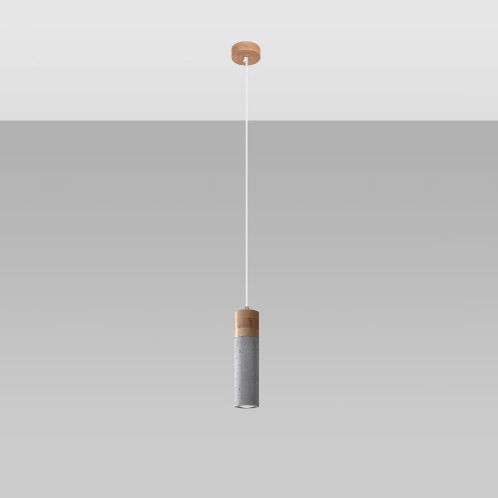 Suspension Béton Gris/Bois Naturel GU10 1 Zane — vue 3